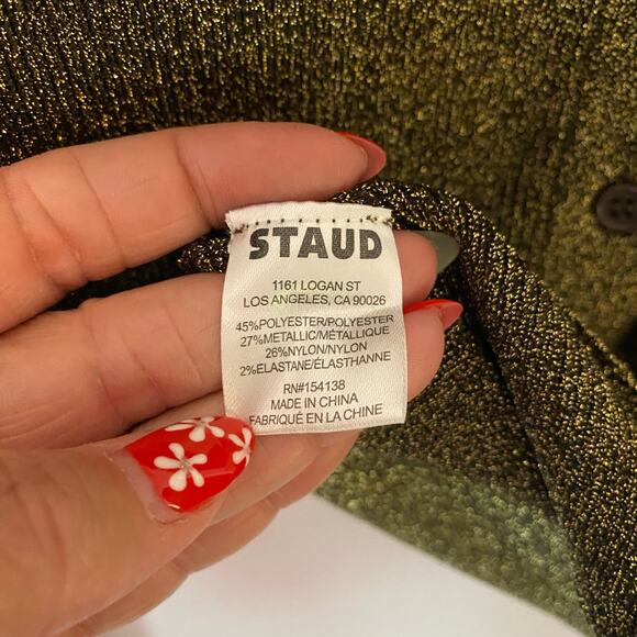 NWT Staud Women Medium Craftsman Sweater Gold Metallic Cardigan Off-the-Shoulder - Picture 11 of 11